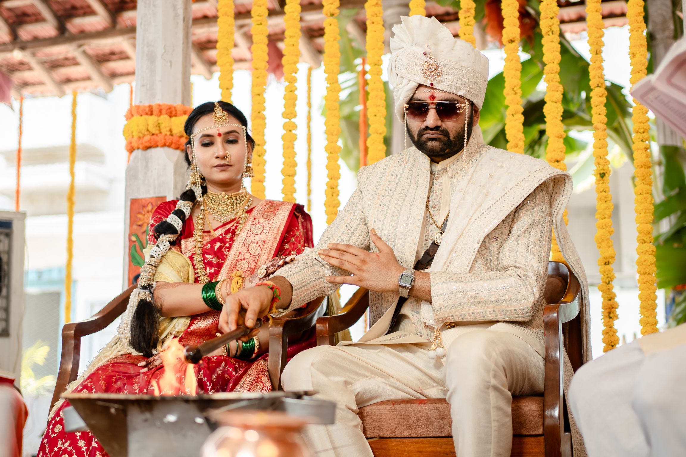 Couple at wedding mandap photography